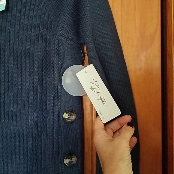 Rd Style Side Button Blue Sweater Size 